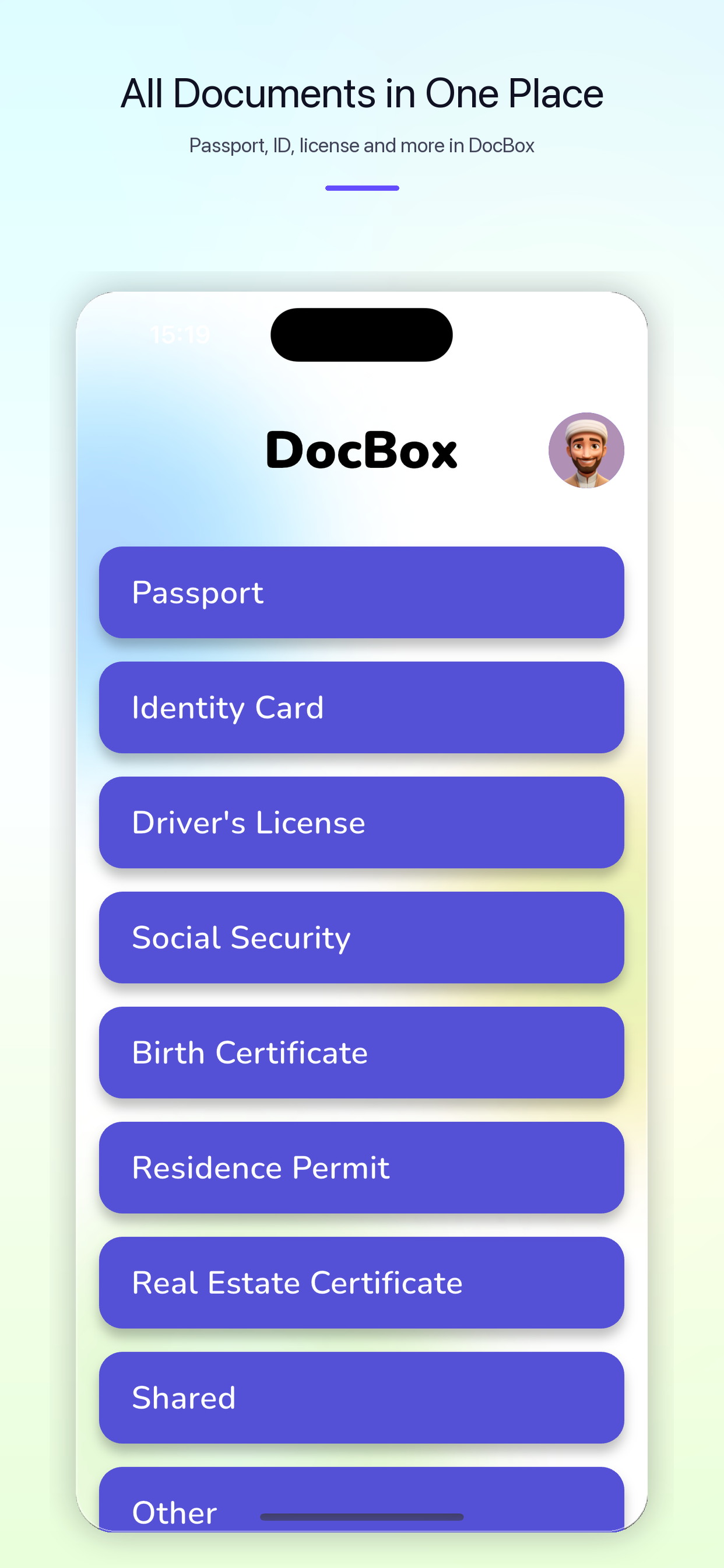 DocBox app showing an organized collection of important documents