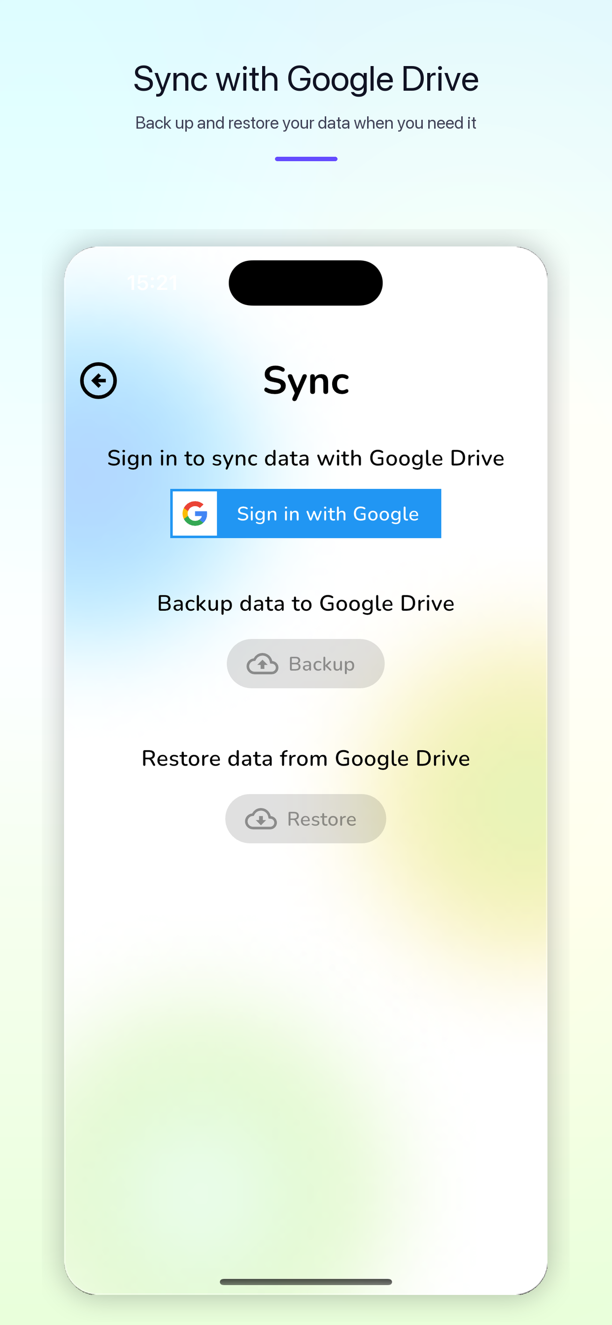 DocBox Google Drive backup and synchronization screen
